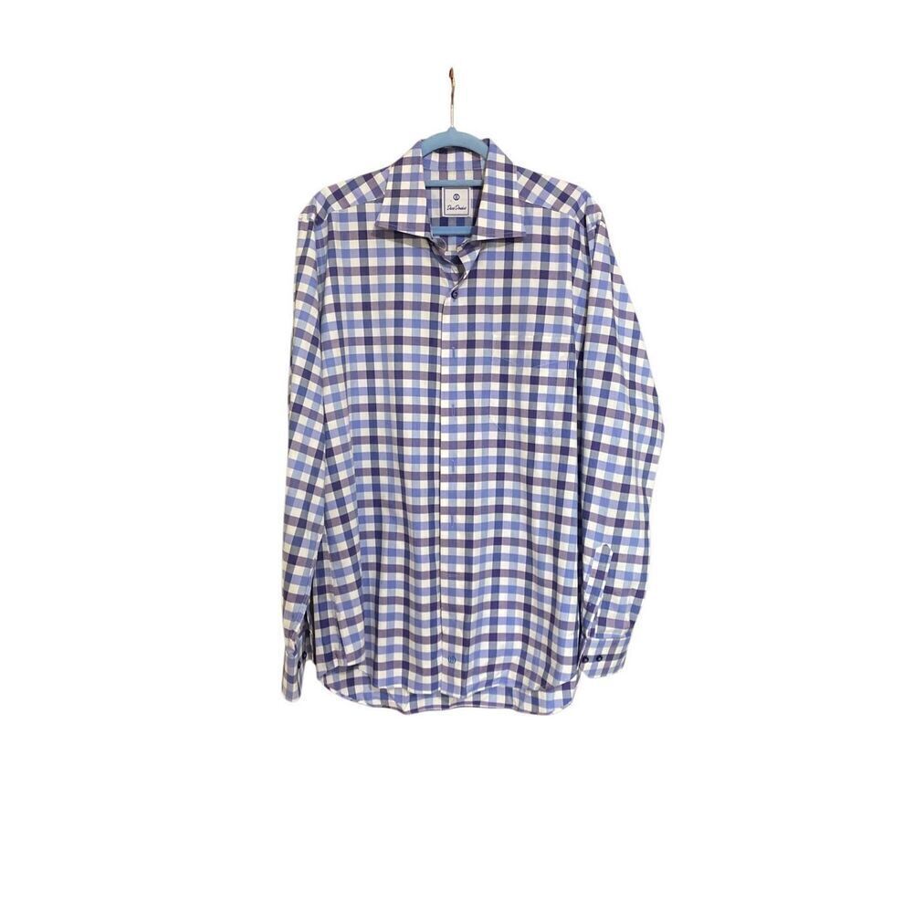 David Donahue men’s button up shirt, blue purple and white size large